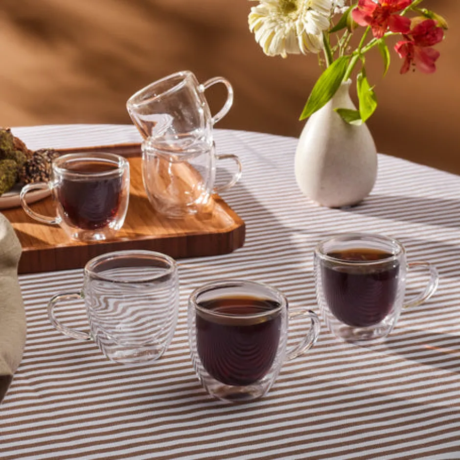 Karaca Mokka & Espressotassen Set-Olivier 6-teiliges doppelwandiges Espresso- und türkisches Kaffeetassen-Set für 6 Personen, 80 ml, Klar