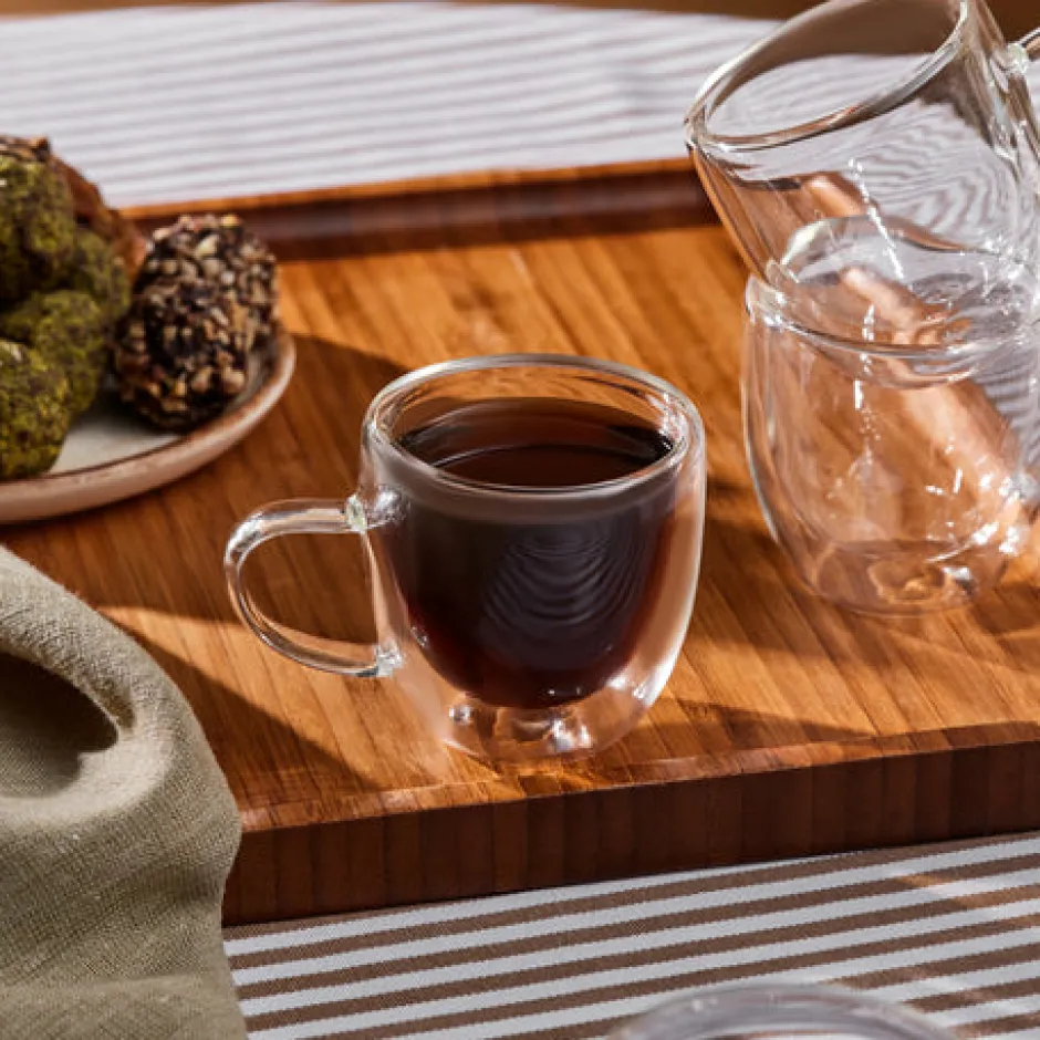 Karaca Mokka & Espressotassen Set-Olivier 6-teiliges doppelwandiges Espresso- und türkisches Kaffeetassen-Set für 6 Personen, 80 ml, Klar