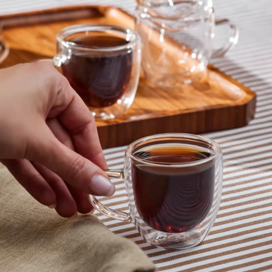 Karaca Mokka & Espressotassen Set-Olivier 6-teiliges doppelwandiges Espresso- und türkisches Kaffeetassen-Set für 6 Personen, 80 ml, Klar