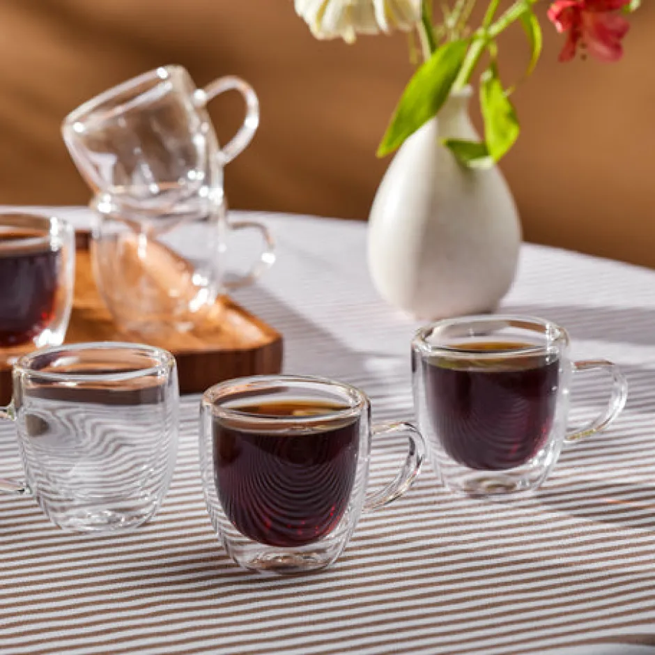 Karaca Mokka & Espressotassen Set-Olivier 6-teiliges doppelwandiges Espresso- und türkisches Kaffeetassen-Set für 6 Personen, 80 ml, Klar