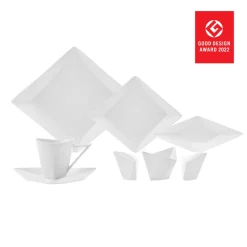 Karaca Frühstücksset Für 6 Personen-Origami für 6 Personen Quadrat Frühstücksset und Servierschalen, 26 Teilig, Porzellan Weıß01
