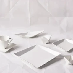 Karaca Frühstücksset Für 6 Personen-Origami für 6 Personen Quadrat Frühstücksset und Servierschalen, 26 Teilig, Porzellan Weıß01