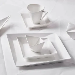 Karaca Frühstücksset Für 6 Personen-Origami für 6 Personen Quadrat Frühstücksset und Servierschalen, 26 Teilig, Porzellan Weıß01