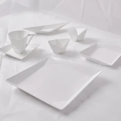 Karaca Frühstücksset Für 6 Personen-Origami für 6 Personen Quadrat Frühstücksset und Servierschalen, 26 Teilig, Porzellan Weıß01