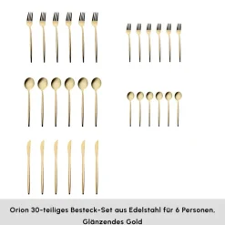 Karaca Bestecksets Für 6 Personen-Orion Gold 6-Personen 30-teiliges Besteckset Glänzend Gold