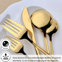 Karaca Bestecksets Für 6 Personen-Orion Gold 6-Personen 30-teiliges Besteckset Glänzend Gold