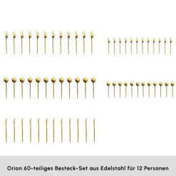 Karaca Bestecksets Für 12 Personen-Orion 12-Personen 60-Teiliges Besteckset Matte Gold