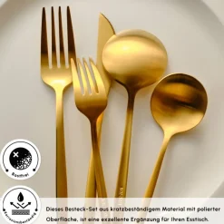 Karaca Bestecksets Für 12 Personen-Orion 12-Personen 60-Teiliges Besteckset Matte Gold