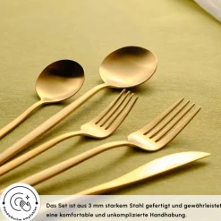 Karaca Bestecksets Für 12 Personen-Orion 12-Personen 60-Teiliges Besteckset Matte Gold