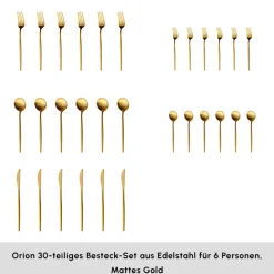 Karaca Bestecksets Für 6 Personen-Orion Mattgold 30-teiliges Besteckset für 6 Personen Matt Gold