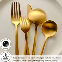 Karaca Bestecksets Für 6 Personen-Orion Mattgold 30-teiliges Besteckset für 6 Personen Matt Gold
