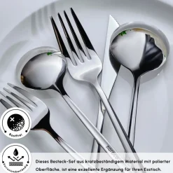 Karaca Bestecksets Für 12 Personen-Orion Platin 12-Personen 84-Teiliges Besteckset Sılver
