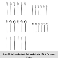 Karaca Bestecksets Für 6 Personen-Orion Platin 30-teiliges Besteckset für 6 Personen Platın