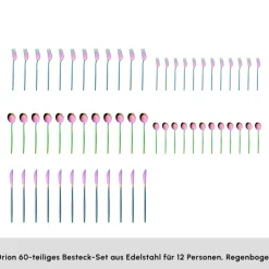 Karaca Bestecksets Für 12 Personen-Orion Rainbow 12-Personen 60-Teiliges Besteckset Raınbow