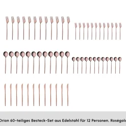Karaca Bestecksets Für 12 Personen-Orion Rosegold 60-teiliges Besteckset für 12 Personen Rose Gold