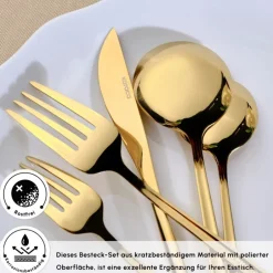 Karaca Bestecksets Für 12 Personen-Orion Shiny Gold 12-Personen 60-Teiliges Besteckset Shıny Gold