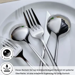 Karaca Bestecksets Für 12 Personen-Orion Silver 60-teiliges Besteckset für 12 Personen Sılver
