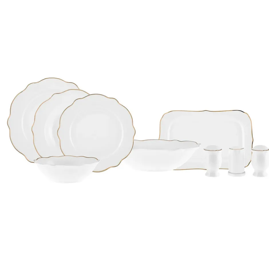 Karaca Tafelservice Für 12 Personen-Pablo New Generation Bone Dinner Set für 12 Personen 59 Teiliges Gold
