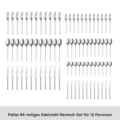 Karaca Bestecksets Für 12 Personen-Pallas Elegance 12-Personen 84-Teiliges Besteckset Platın