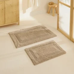 Karaca Badematten-Pauline Badvorleger-Set, 60 × 90 cm + 40 × 60 cm, Beige