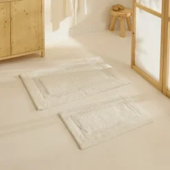 Karaca Badematten-Pauline Badvorleger-Set, 60 × 90 cm + 40 × 60 cm, Offwhite