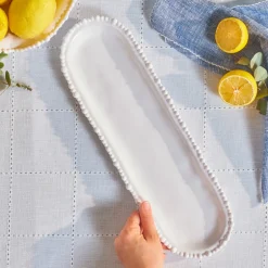 Karaca Servierplatte|Speiseteller-Perla, Melamin Servierplatte in Bootsform, 44cm, Weiß Weıß01