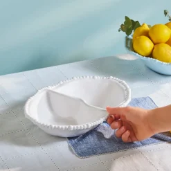 Karaca Speiseteller-Perla Melamin Snackschale mit Fächern Oval 33 cm Weiß Weıß01