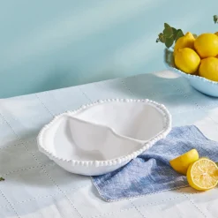 Karaca Speiseteller-Perla Melamin Snackschale mit Fächern Oval 33 cm Weiß Weıß01