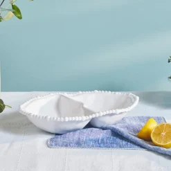 Karaca Speiseteller-Perla Melamin Snackschale mit Fächern Oval 33 cm Weiß Weıß01