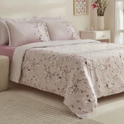 Karaca Bettwäsche-Pesla Bettwäsche-Set aus 100 % Baumwoll-Satin, Doppelbett, Rosa