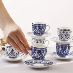 Karaca Mokka & Espressotassen Set-Peyker Kaffeetassen-Set für 6 Personen, 85 ml Blau01