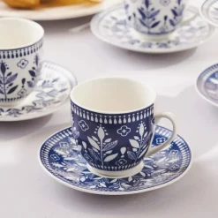 Karaca Mokka & Espressotassen Set-Peyker Kaffeetassen-Set für 6 Personen, 85 ml Blau01