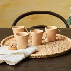 Karaca Mokka & Espressotassen Set-Pisa Stoneware Espresso Türkische Kaffeetasse Set für 4 Personen, 4 Teilig, Braun Beıge01