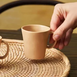 Karaca Mokka & Espressotassen Set-Pisa Stoneware Espresso Türkische Kaffeetasse Set für 4 Personen, 4 Teilig, Braun Beıge01