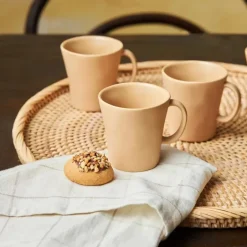 Karaca Mokka & Espressotassen Set-Pisa Stoneware Espresso Türkische Kaffeetasse Set für 4 Personen, 4 Teilig, Braun Beıge01