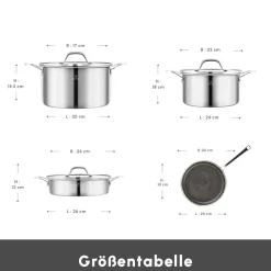 Karaca Stahltopf Sets-3Ply Edelstahl Sparkle 7-teiliges Antihaft-Induktions-Kochgeschirr-Set, Silber Sılber01
