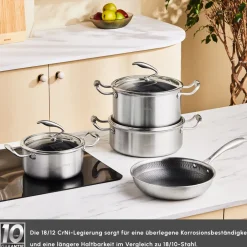Karaca Stahltopf Sets-5Ply PowerSteel 316+ Kochtopf Set, 7 Teilig Farblös