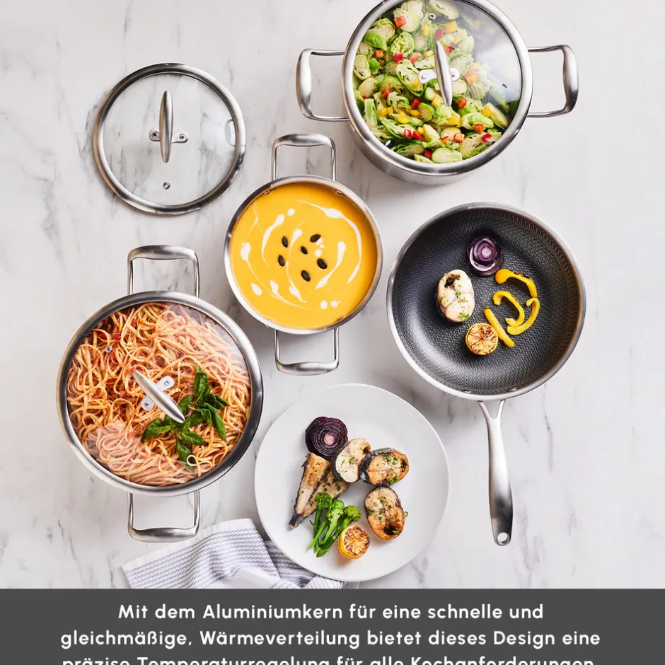 Karaca Stahltopf Sets-5Ply PowerSteel 316+ Kochtopf Set, 7 Teilig Farblös