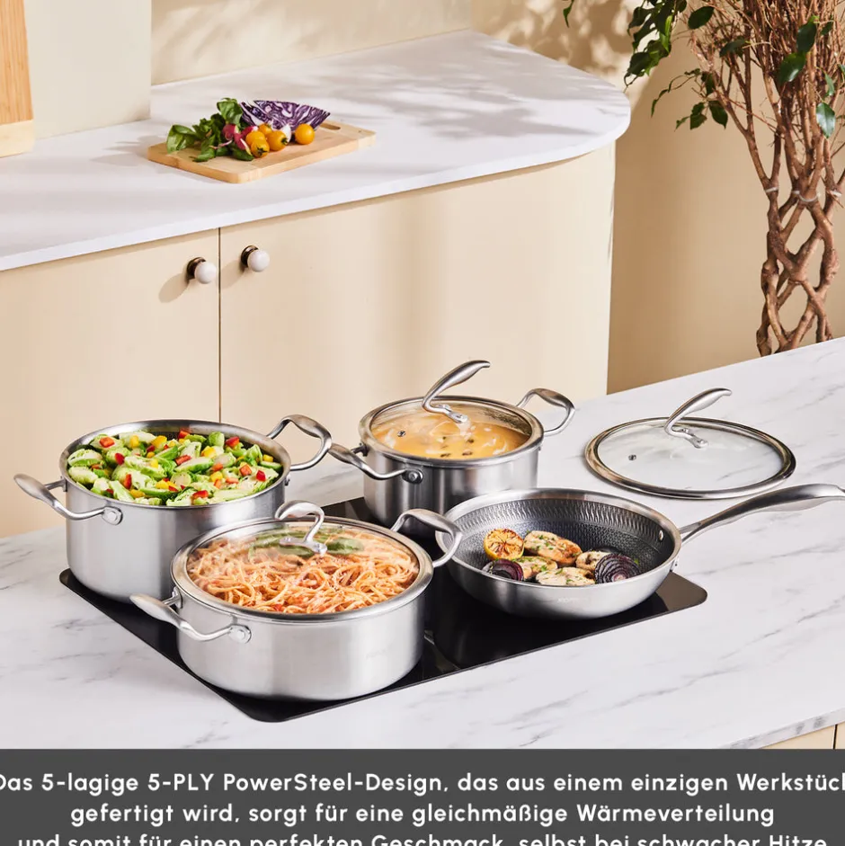 Karaca Stahltopf Sets-5Ply PowerSteel 316+ Kochtopf Set, 7 Teilig Farblös