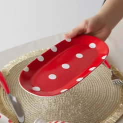 Karaca Servierplatte-Polka Dot Rot Porzellanteller 26 cm Rot02