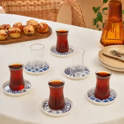 Karaca Teegläser Sets-Portela 12-teiliges Türkisches Teeset aus Bone China für 6 Personen, 170 ml, Mehrfarbig