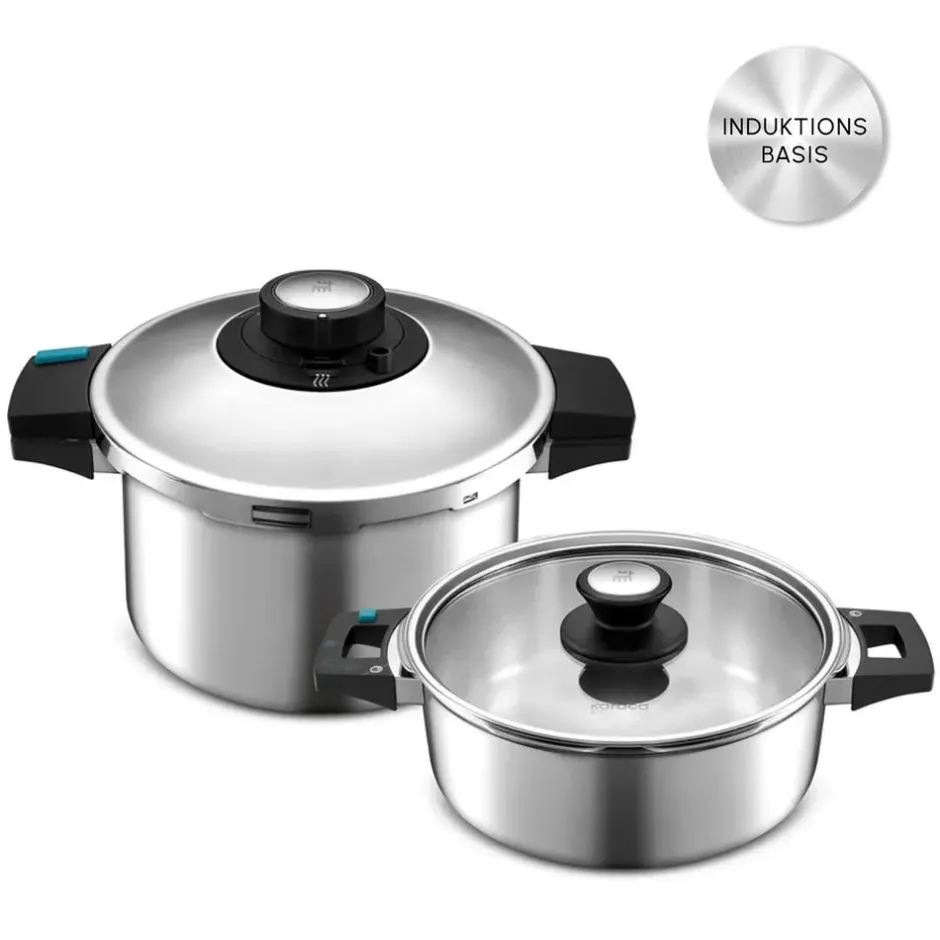 Karaca Schnellkochtopf-Quick and Safe Induktions Schnellkochtopf Set 4+6 Lt Farblös