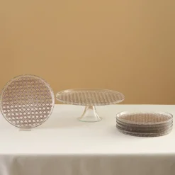 Karaca Kuchenplatte-Rattan Grau-Glitzer 7-teiliges Kuchenset Gri