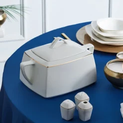 Karaca Tafelservice Für 12 Personen-Red Carpet Collection Chiara Fine Cream 12 Personen Geshirrset, 60 Teilig, Porzellan, Gold