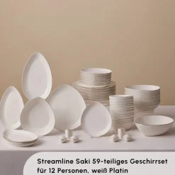 Karaca Tafelservice Für 12 Personen-Red Carpet Collection Streamline Saki Platin 59-teiliges Geschirrset für 12 Personen Platın