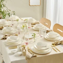 Karaca Tafelservice Für 12 Personen-Red Carpet Collection Stream Bone Merope 53-teiliges 12-Personen Geschirrset Gold
