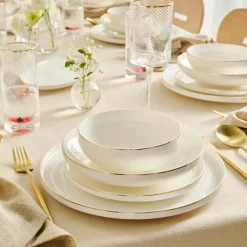Karaca Tafelservice Für 12 Personen-Red Carpet Collection Stream Bone Merope 53-teiliges 12-Personen Geschirrset Gold