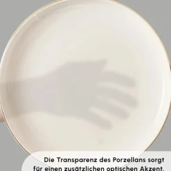 Karaca Tafelservice Für 12 Personen-Red Carpet Collection Streamline New Sunset für 12 Personen Geschirrset, 59 Teilig, New Generation Bone Gold