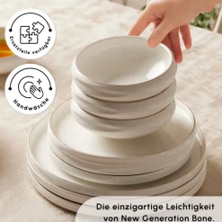 Karaca Tafelservice Für 12 Personen-Red Carpet Collection Streamline New Sunset für 12 Personen Geschirrset, 59 Teilig, New Generation Bone Gold