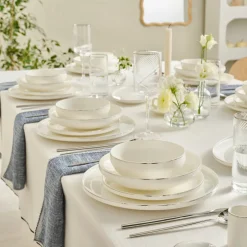 Karaca Tafelservice Für 12 Personen-Red Carpet Collection Stream Bone Merope 53-teiliges 12-Personen Geschirrset Platin Platın